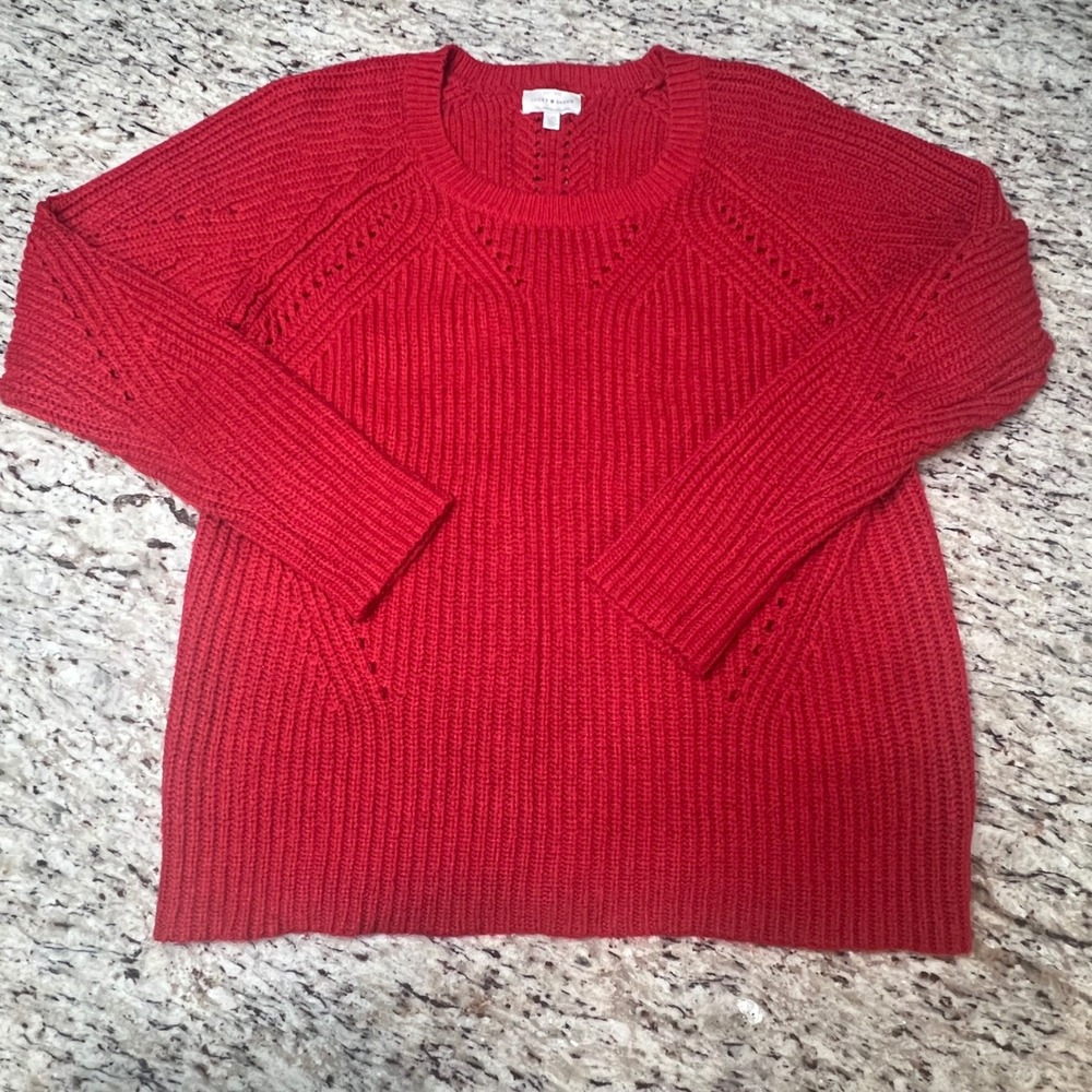 Lucky Brand Red Knit Sweater Long Sleeve Textured Pullover Women's L G